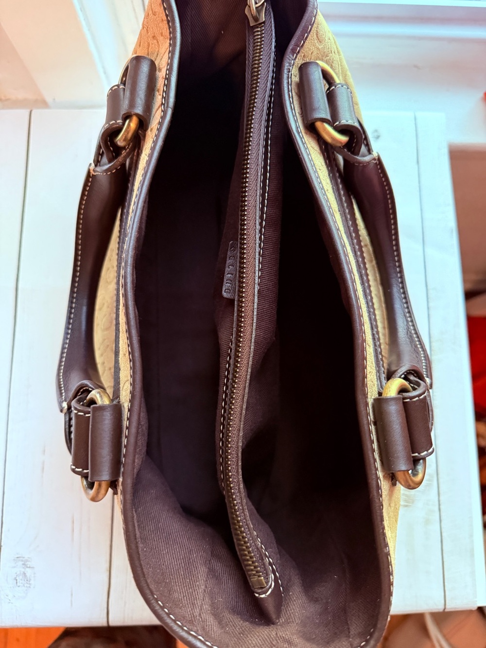 Celine | Vintage Boogie Bag in Tan C Macadam Embossed Suede - Picture 6 of 15